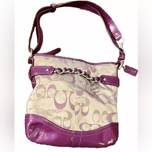 Coach EUC shoulder/crossbody bag. Color:beige/tan/purple